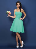 A-Line/Princess Strapless Hand-Made Flower Sleeveless Short Chiffon Bridesmaid Dresses TPP0005782