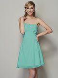 A-Line/Princess Strapless Sleeveless Pleats Applique Short Chiffon Bridesmaid Dresses TPP0005739