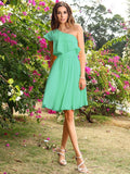 A-Line/Princess One-Shoulder Sleeveless Short Chiffon Bridesmaid Dresses TPP0005775