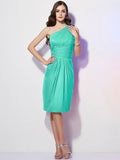 Sheath/Column One-Shoulder Sleeveless Beading Short Chiffon Bridesmaid Dresses TPP0005787