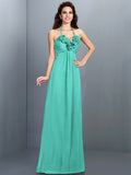 A-Line/Princess Halter Hand-Made Flower Sleeveless Long Chiffon Bridesmaid Dresses TPP0005807