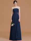 A-Line/Princess Strapless Sleeveless Floor-Length Ruffles Chiffon Bridesmaid Dresses TPP0005756