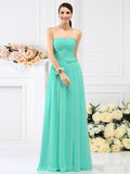 A-Line/Princess Sweetheart Pleats Hand-Made Flower Sleeveless Long Chiffon Bridesmaid Dresses TPP0005765