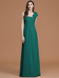 A-Line/Princess One-Shoulder Sleeveless Floor-Length Hand-Made Flower Chiffon Bridesmaid Dresses TPP0005865