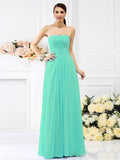 A-Line/Princess Strapless Pleats Sleeveless Long Chiffon Bridesmaid Dresses TPP0005732