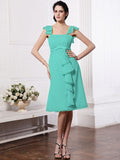 A-Line/Princess Straps Sleeveless Ruffles Ruched Short Chiffon Bridesmaid Dresses TPP0005834