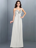 A-Line/Princess Halter Hand-Made Flower Sleeveless Long Chiffon Bridesmaid Dresses TPP0005807