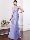 Sheath/Column Sweetheart Sleeveless Pleats Hand-Made Flower Long Elastic Woven Satin Bridesmaid Dresses TPP0005752