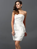 Sheath/Column Strapless Ruched Sleeveless Short Satin Bridesmaid Dresses TPP0005761