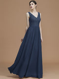 A-Line/Princess V-neck Sleeveless Floor-Length Ruffles Chiffon Bridesmaid Dresses TPP0005747