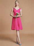 A-Line/Princess V-neck Sleeveless Ruched Short/Mini Chiffon Bridesmaid Dresses TPP0005712