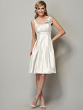 A-Line/Princess Straps Sleeveless Pleats Short Taffeta Bridesmaid Dresses TPP0005769