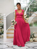 A-Line/Princess Jersey Ruched V-neck Sleeveless Floor-Length Bridesmaid Dresses TPP0005824