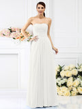 A-Line/Princess Strapless Pleats Sleeveless Long Chiffon Bridesmaid Dresses TPP0005732