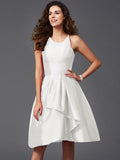 A-Line/Princess Scoop Ruffles Sleeveless Short Taffeta Bridesmaid Dresses TPP0005721