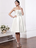 A-Line/Princess Strapless Sleeveless Pleats Hand-Made Flower Short Elastic Woven Satin Bridesmaid Dresses TPP0005843