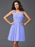 A-Line/Princess Straps Ruffles Sleeveless Short Silk like Satin Bridesmaid Dresses TPP0005743