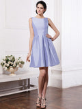 A-Line/Princess Scoop Sleeveless Pleats Short Taffeta Bridesmaid Dresses TPP0005723