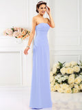 Sheath/Column Strapless Hand-Made Flower Sleeveless Long Chiffon Bridesmaid Dresses TPP0005753