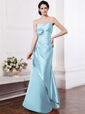 Sheath/Column Sweetheart Sleeveless Pleats Hand-Made Flower Long Elastic Woven Satin Bridesmaid Dresses TPP0005752