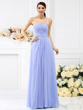 A-Line/Princess Strapless Pleats Sleeveless Long Chiffon Bridesmaid Dresses TPP0005732