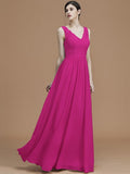 A-Line/Princess V-neck Sleeveless Floor-Length Ruffles Chiffon Bridesmaid Dresses TPP0005747