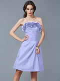 Sheath/Column Strapless Sleeveless Hand-Made Flower Short Taffeta Bridesmaid Dresses TPP0005868