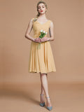 A-Line/Princess V-neck Sleeveless Ruched Short/Mini Chiffon Bridesmaid Dresses TPP0005712