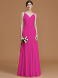 A-Line/Princess V-neck Sleeveless Floor-Length Ruffles Chiffon Bridesmaid Dresses TPP0005792