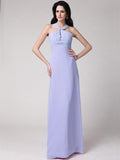 Sheath/Column High Neck Sleeveless Pleats Long Chiffon Bridesmaid Dresses TPP0005790