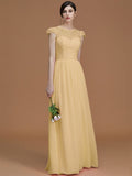 A-Line/Princess Jewel Short Sleeves Floor-Length Lace Chiffon Bridesmaid Dresses TPP0005810