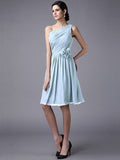 Sheath/Column One-Shoulder Sleeveless Pleats Short Chiffon Bridesmaid Dresses TPP0005846