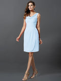 A-Line/Princess Scoop Pleats Sleeveless Short Chiffon Bridesmaid Dresses TPP0005728