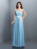 A-Line/Princess Square Pleats Sleeveless Long Chiffon Bridesmaid Dresses TPP0005726