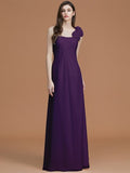 A-Line/Princess One-Shoulder Sleeveless Floor-Length Hand-Made Flower Chiffon Bridesmaid Dresses TPP0005865