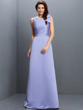 Sheath/Column Bateau Sleeveless Long Satin Bridesmaid Dresses TPP0005788