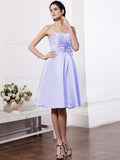 A-Line/Princess Strapless Sleeveless Pleats Hand-Made Flower Short Elastic Woven Satin Bridesmaid Dresses TPP0005843