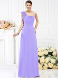 Sheath/Column Spaghetti Straps Hand-Made Flower Sleeveless Long Chiffon Bridesmaid Dresses TPP0005774