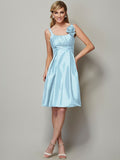 A-Line/Princess Straps Sleeveless Pleats Short Taffeta Bridesmaid Dresses TPP0005769