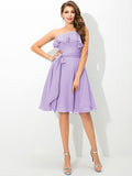 A-Line/Princess One-Shoulder Sash/Ribbon/Belt Sleeveless Short Silk like Satin Bridesmaid Dresses TPP0005708