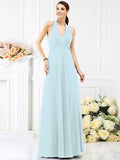 A-Line/Princess Halter Beading Sleeveless Long Chiffon Bridesmaid Dresses TPP0005808