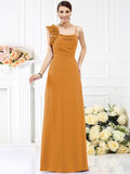 Sheath/Column Spaghetti Straps Hand-Made Flower Sleeveless Long Chiffon Bridesmaid Dresses TPP0005774