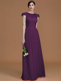 A-Line/Princess Jewel Short Sleeves Floor-Length Lace Chiffon Bridesmaid Dresses TPP0005810