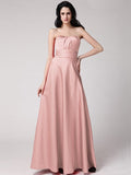 A-Line/Princess Strapless Sleeveless Pleats Long Elastic Woven Satin Bridesmaid Dresses TPP0005835