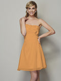 A-Line/Princess Strapless Sleeveless Pleats Applique Short Chiffon Bridesmaid Dresses TPP0005739