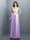 A-Line/Princess Square Pleats Sleeveless Long Chiffon Bridesmaid Dresses TPP0005726