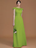 A-Line/Princess Jewel Short Sleeves Floor-Length Lace Chiffon Bridesmaid Dresses TPP0005810