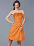 Sheath/Column Strapless Sleeveless Hand-Made Flower Short Taffeta Bridesmaid Dresses TPP0005868