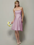 A-Line/Princess Strapless Sleeveless Bowknot Short Satin Bridesmaid Dresses TPP0005863