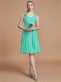 A-Line/Princess V-neck Sleeveless Ruched Short/Mini Chiffon Bridesmaid Dresses TPP0005712